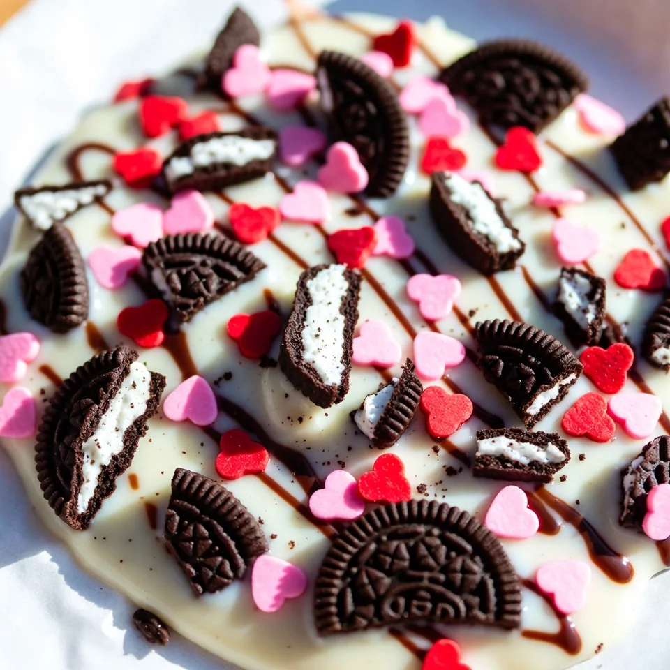 Oreo Cookie Bark Valentine’s Day final serving