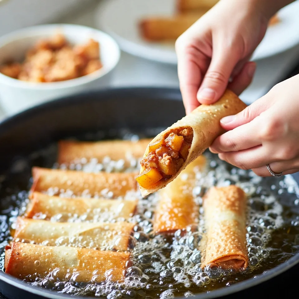 fried peach cobbler egg rolls crispy