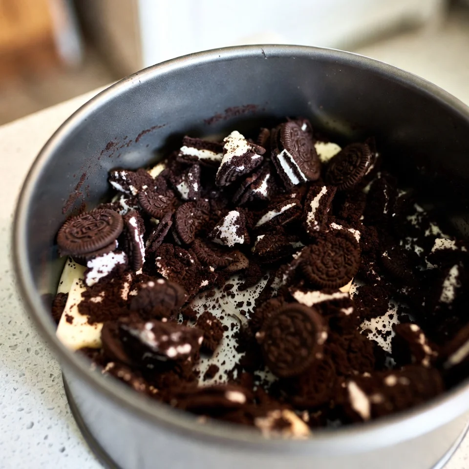 Crush Oreo cookies into fine crumbs and mix