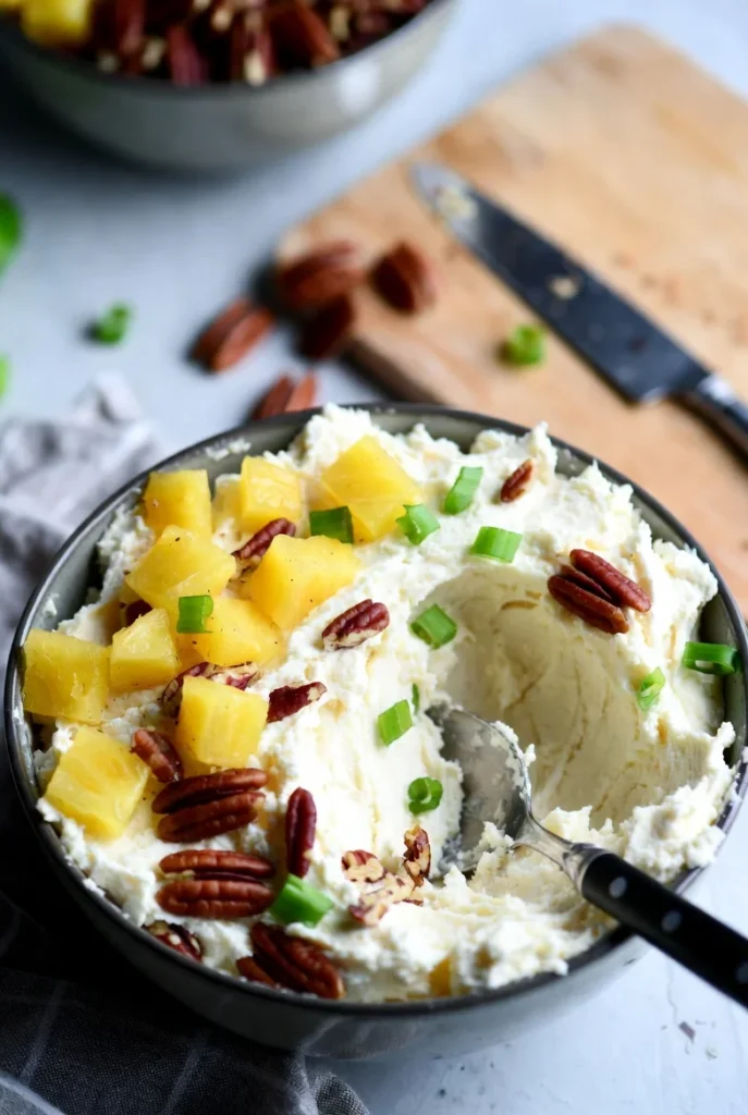 Pineapple and Pecan Cheese Ball – Sweet, Creamy, and Perfect for Any Gathering 3 mix the softened cream cheese with powdered sugar and vanilla until smooth