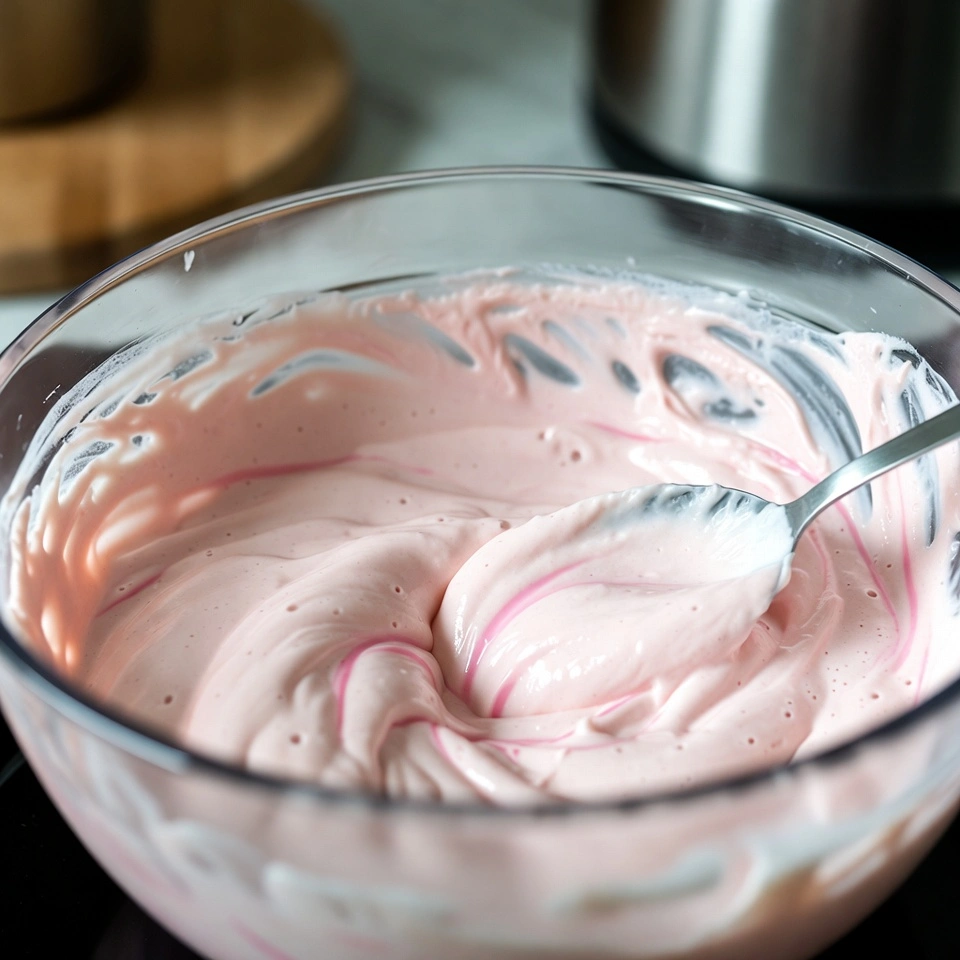 Pink Champagne Cake Valentine’s Dessert 4 mixing the ingredients of Pink Champagne Cake Valentine’s Dessert recipe