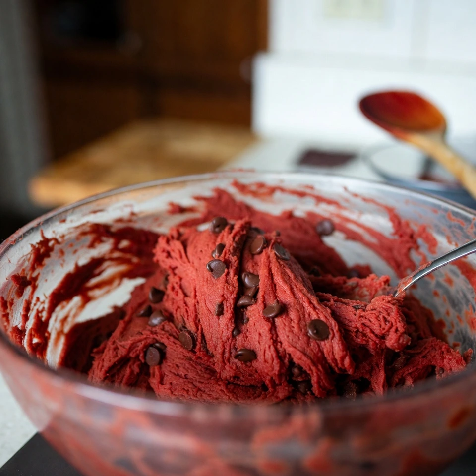 Red Velvet Sugar Cookies Valentine’s Day 4 mixing the ingredients for Red Velvet Sugar Cookies Valentine’s Day
