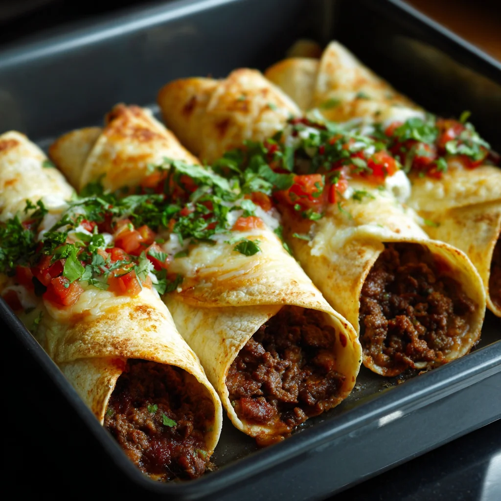 Fill each tortilla with the beef mixture (and rice or beans if using). Roll tightly and place seam-side down in a baking dish.