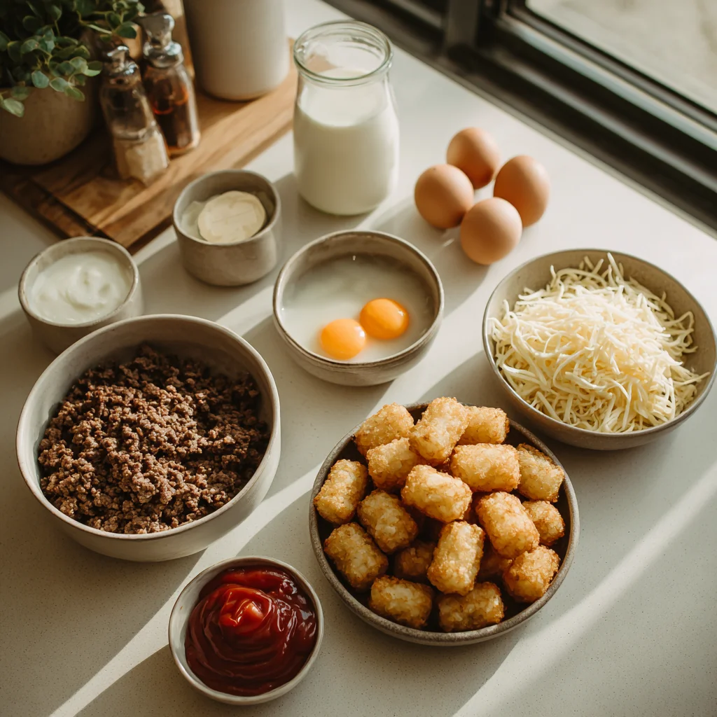 Tater Tot Meatloaf Casserole 2 ingredients used in Tater Tot Meatloaf Casserole