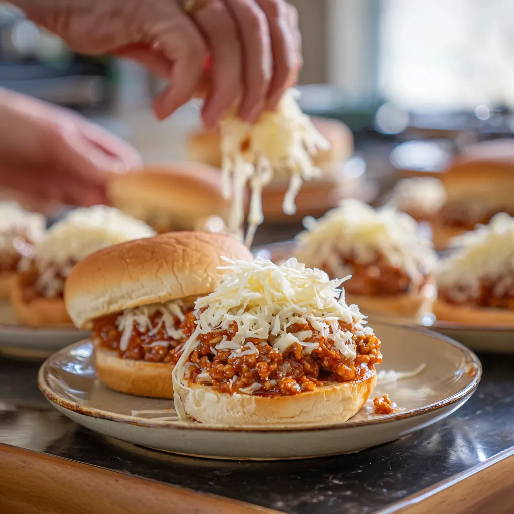 Pepperoni Pizza Sloppy Joes 6 assemble the bunns