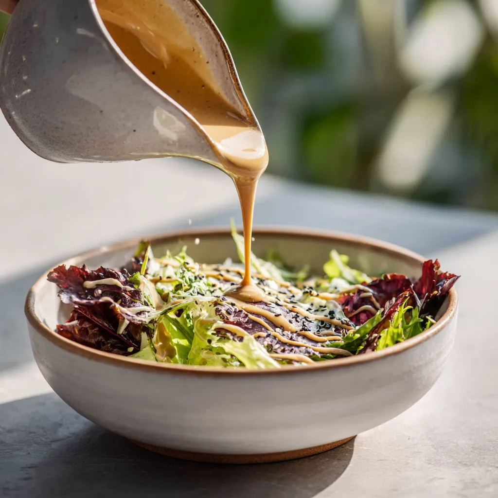 Creamy Balsamic pouring on salad