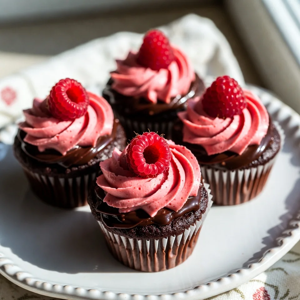valentines chocolate raspberry cupcakes with pink frosting