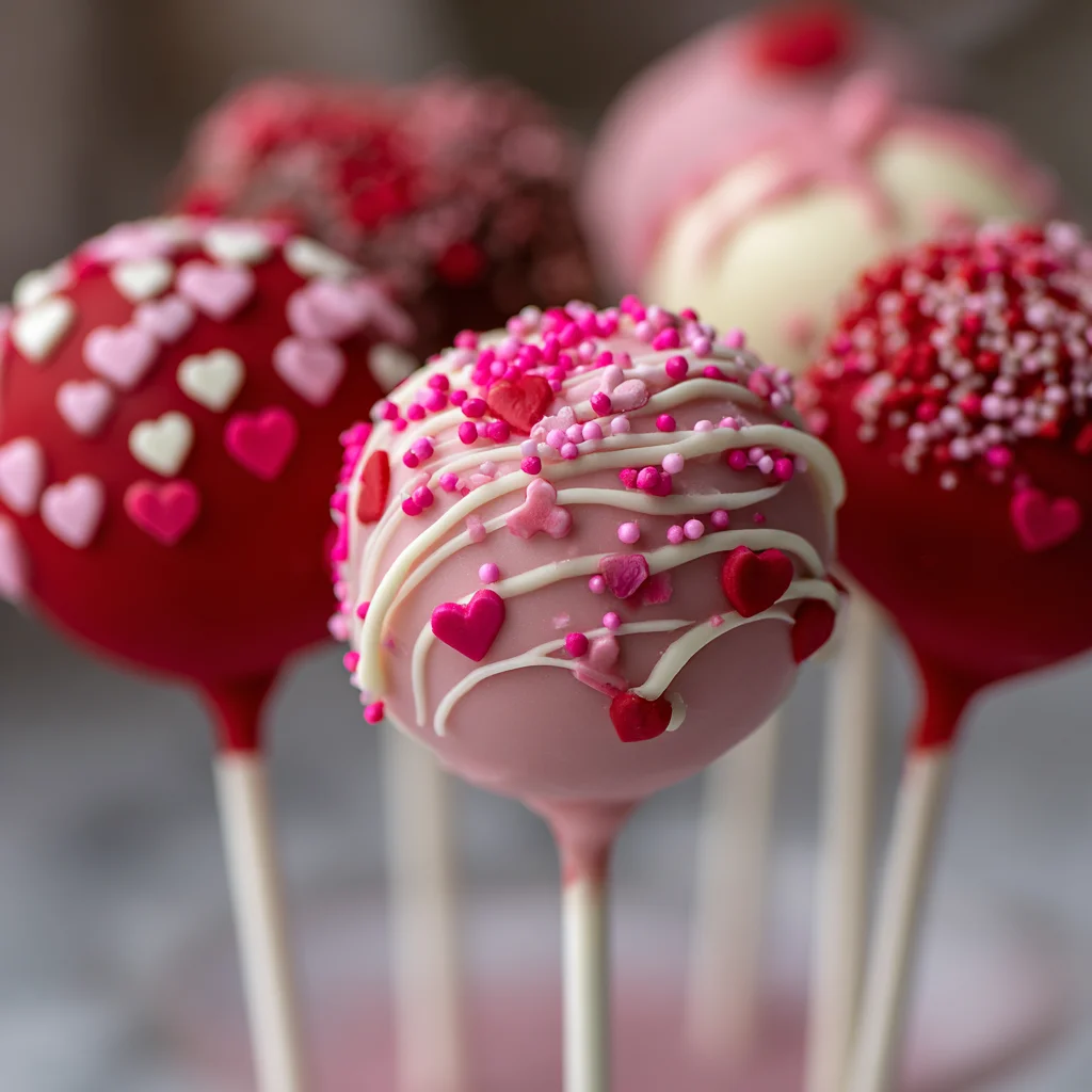 Valentine’s Day Cake Pops 6 valentines day cake pops decorated