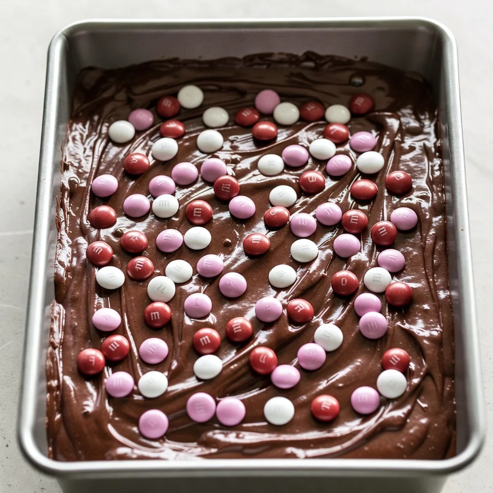 valentines brownies with m&ms before baking