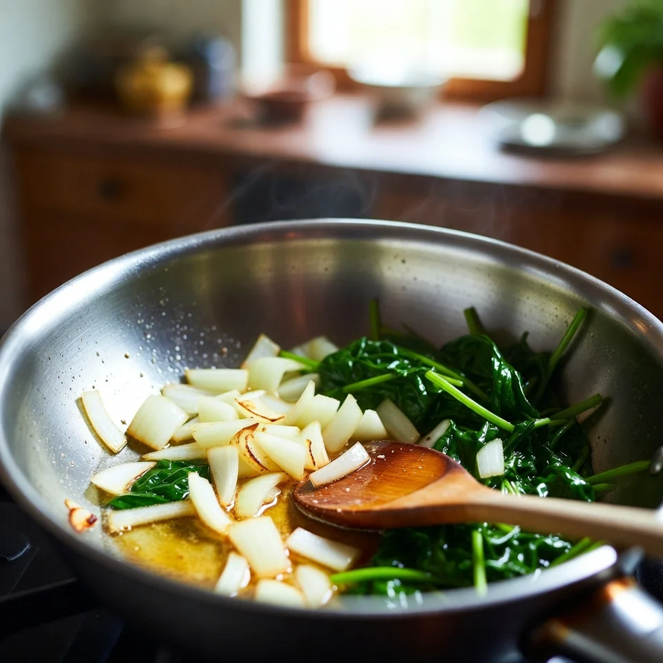 Walnuss Spinatknödel Neuer Recipe 3 Cooking spinach and onion for walnut spinach dumplings