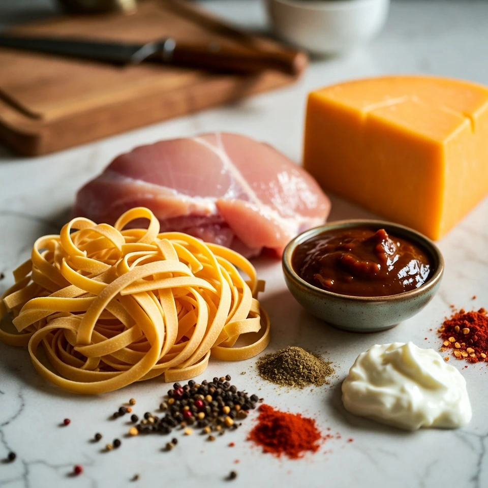 Creamy Honey BBQ Chicken Cheddar Pasta 3 ingredients of Creamy Honey BBQ Chicken Cheddar Pasta