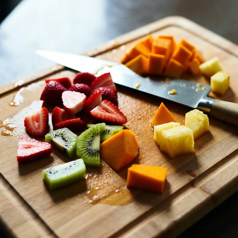 cutting fruit for Bionicos Cream Recipe