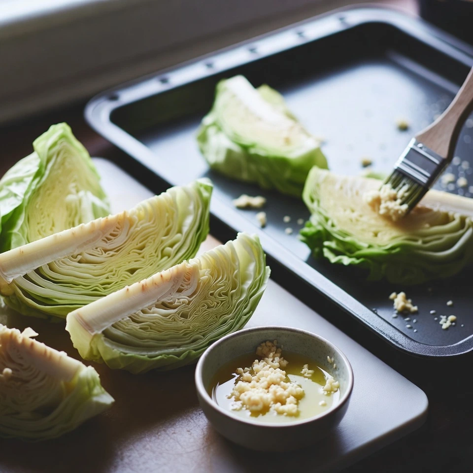 Garlic Butter Roasted Cabbage Steaks 5 brushing the garlic paste on cabbage