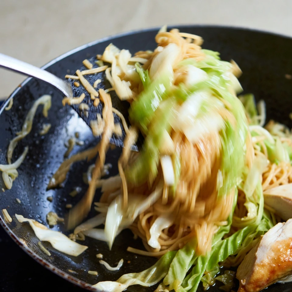 Chicken Cabbage Noodle Stir Fry mixture