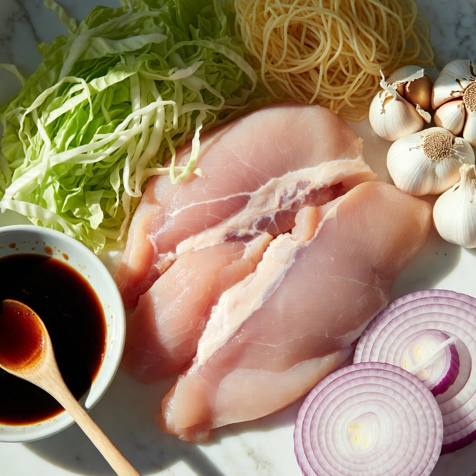 Chicken Cabbage Noodle Stir Fry ingredients