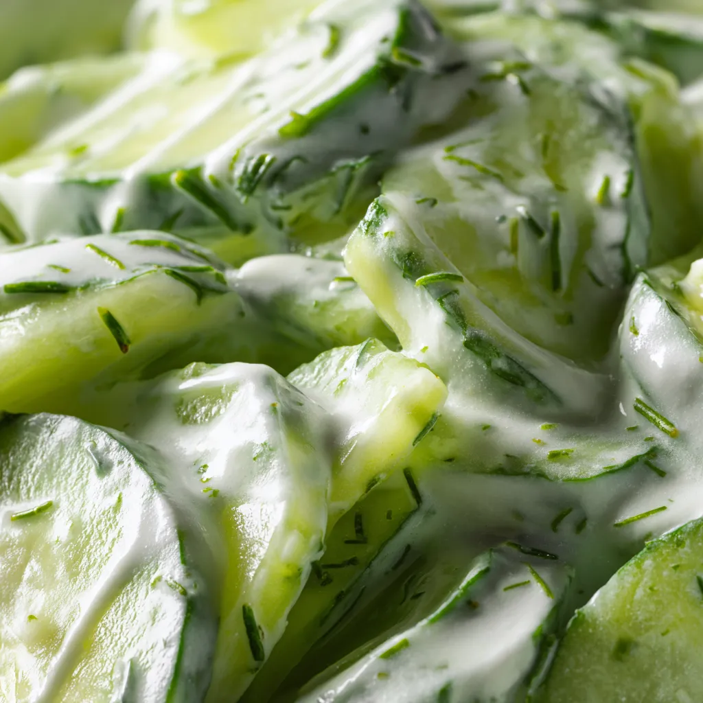 close up image of Creamy Cucumber Salad