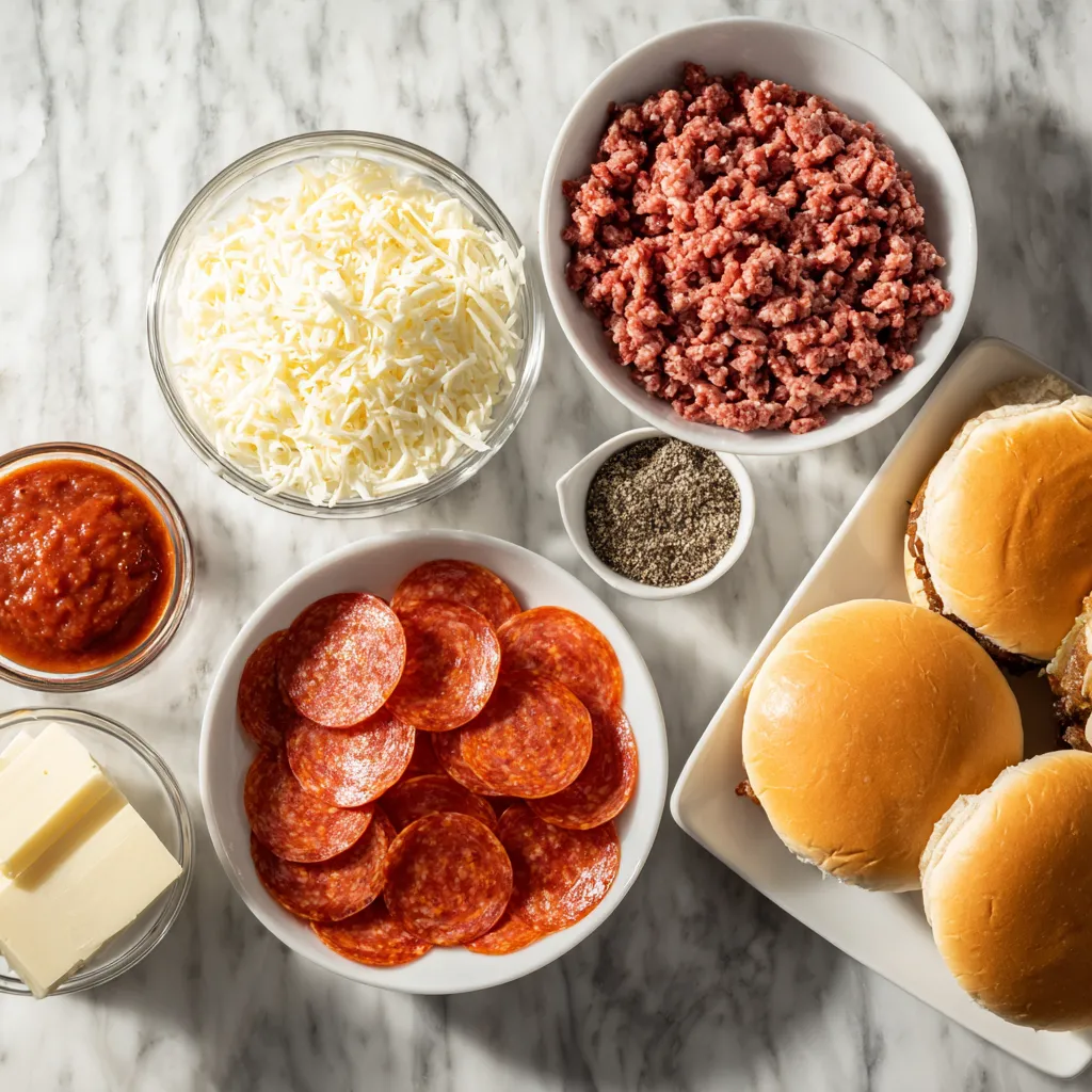 Pepperoni Pizza Sloppy Joes 3 ingredients of Pepperoni Pizza Sloppy Joes
