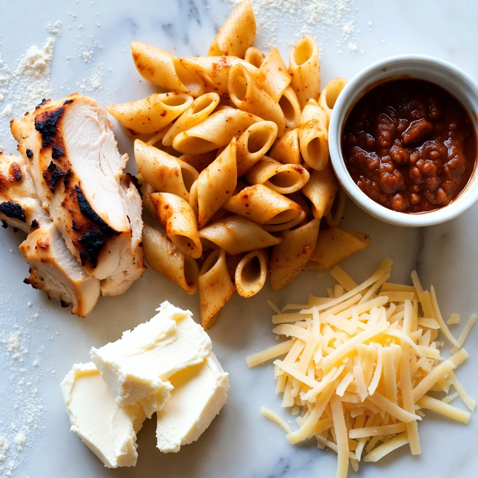 ingredients of Cheesy Buffalo Chicken Pasta Bake