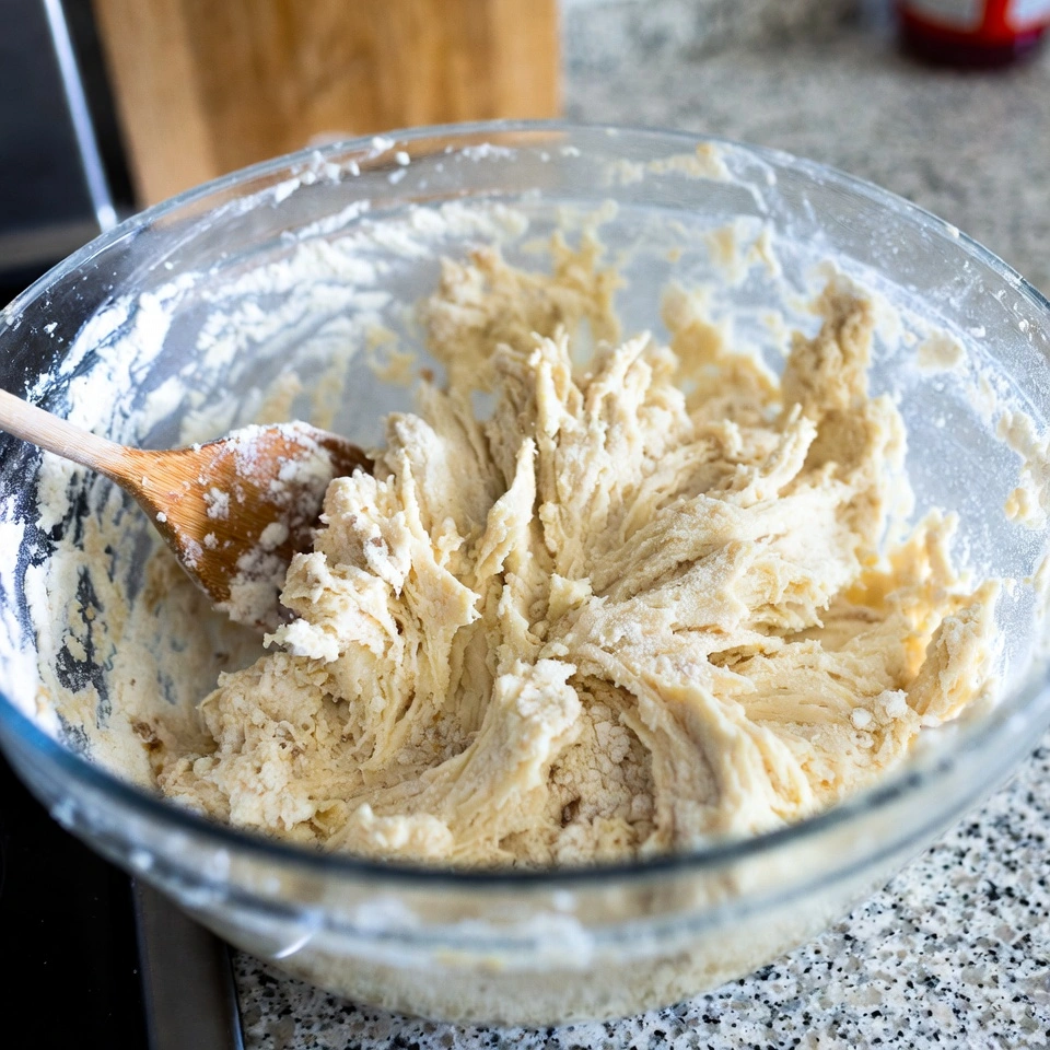 mixing the Pizza Hut dough ingredients