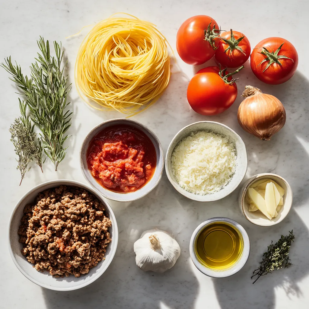 Angel Hair Pasta with Bolognese ingredients