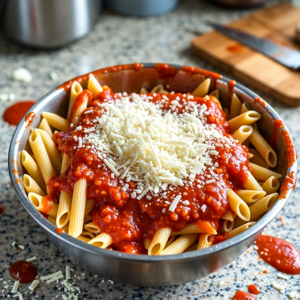 combine sauce and pasta