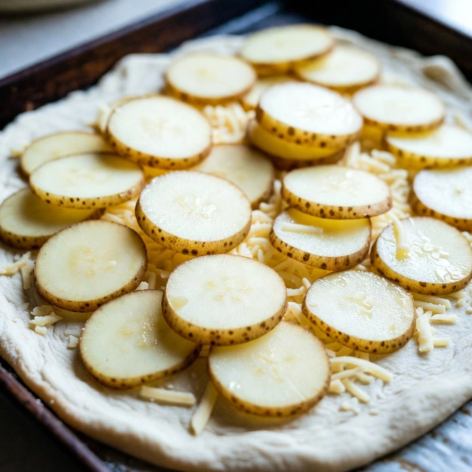 potato slice on dough