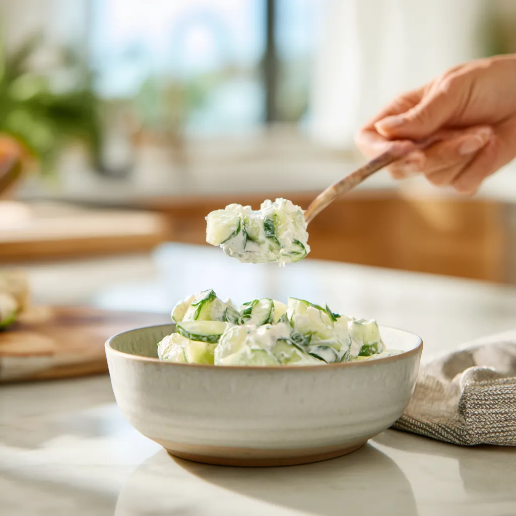 Creamy Cucumber Salad eating