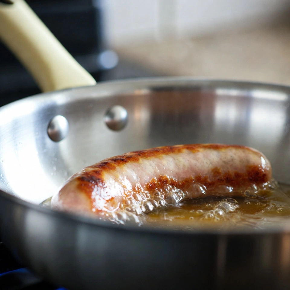 Cabbage Potatoes and Sausage 4 Sausage frying