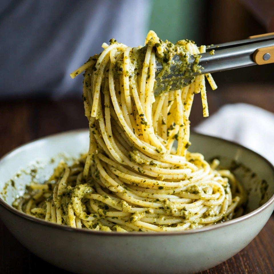 serving Creamy Pesto Pasta