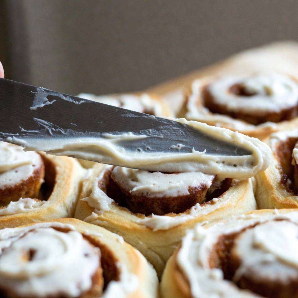 Birthday Cake Cinnamon Rolls 5 spreading cream on roll