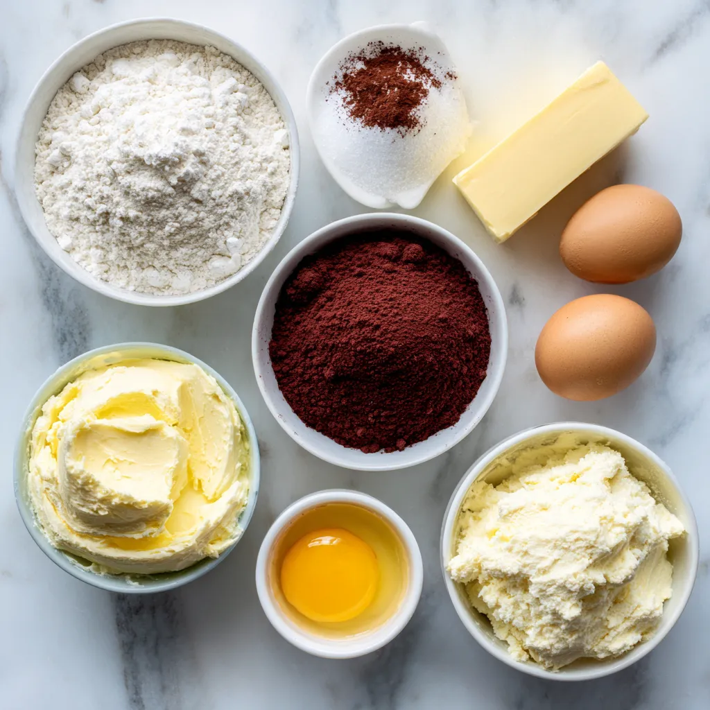 ingredients of Moist Red Velvet Cupcakes Valentine’s Day