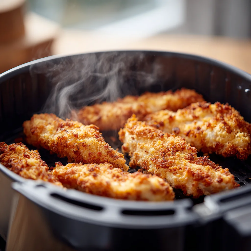 Air Fryer Chicken Tenders – Crispy Outside, Juicy Inside Every Time 3 Placing breaded chicken tenderloin in air fryer basket