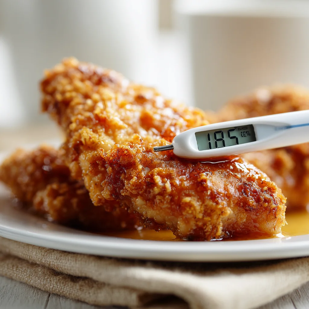 Air Fryer Chicken Tenders – Crispy Outside, Juicy Inside Every Time 4 Checking internal temperature of juicy air fryer chicken tenders