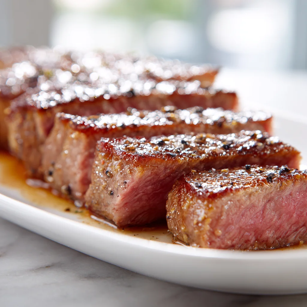 Air fryer steak bites cooking with crispy edges