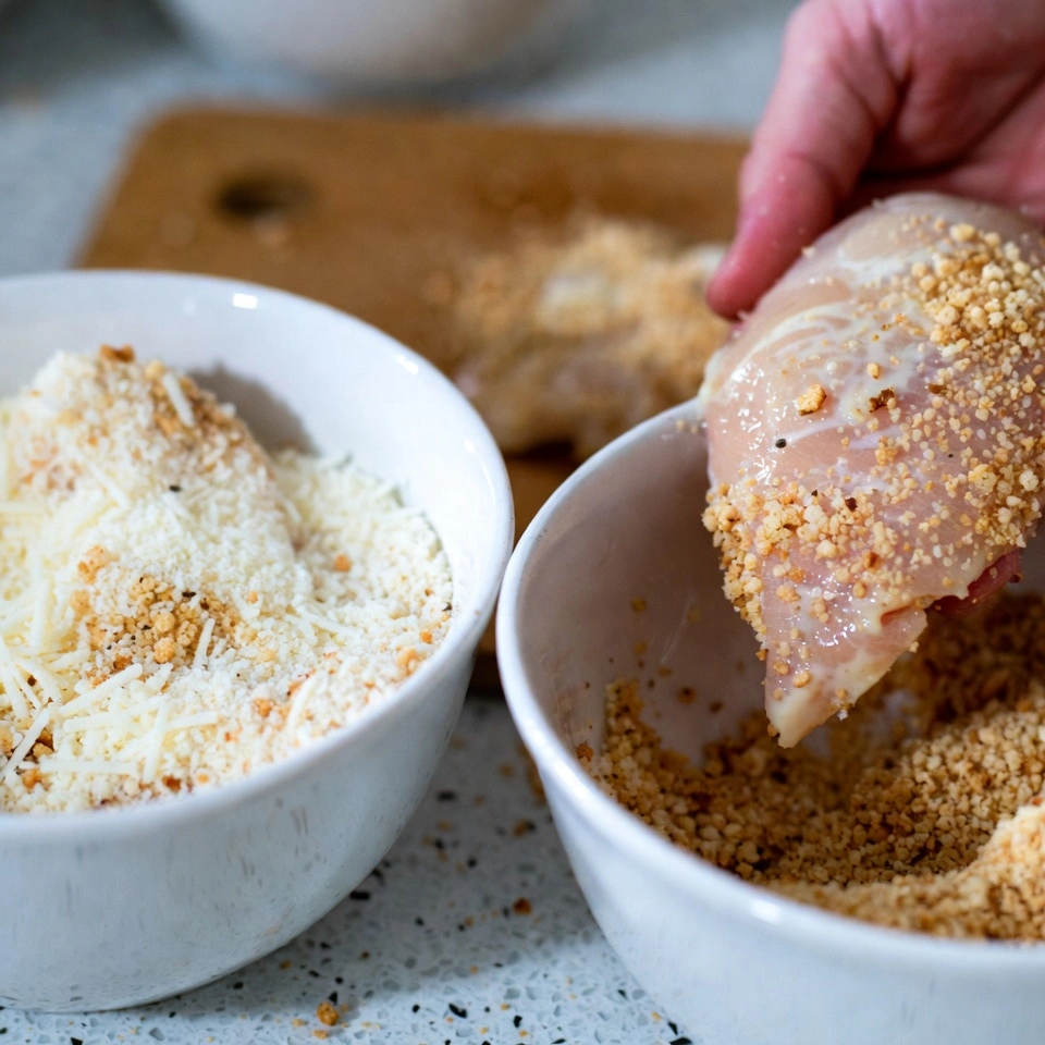Air Fryer Parmesan Crusted Chicken 4 coating the chicken