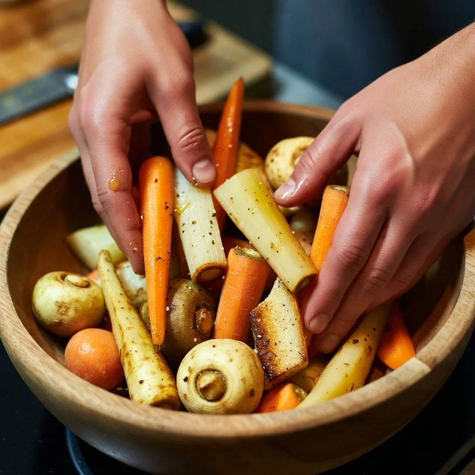 Seasoning root vegetables before air frying