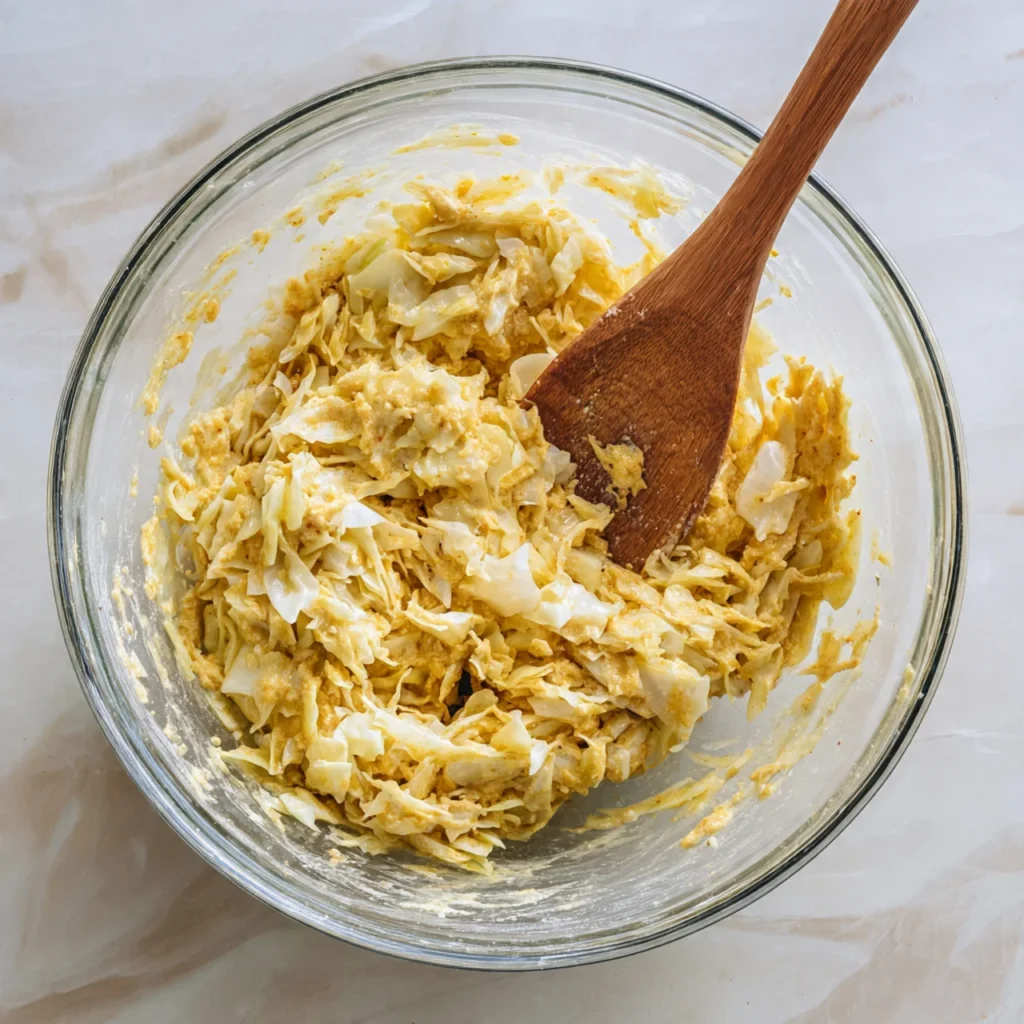 Cabbage mixture being prepared for cabbage patties