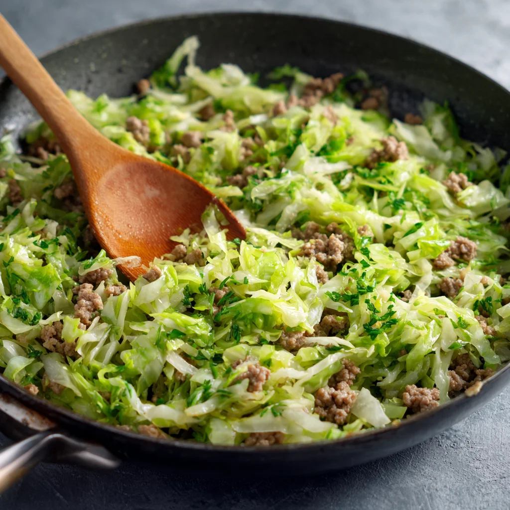 Cabbage Roll Skillet 4 Adding cabbage to keto cabbage roll skillet