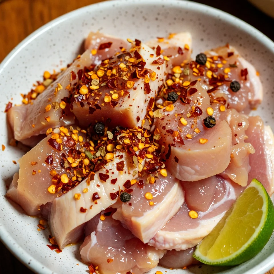 Seasoned chicken strips with fajita spices and lime for chicken fajita recipe