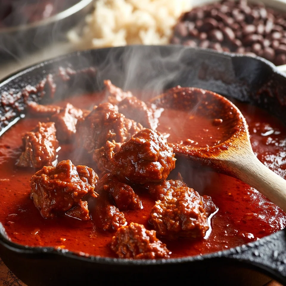 Chile Colorado with Rice & Beans Plate 3 Chile colorado in rich red sauce