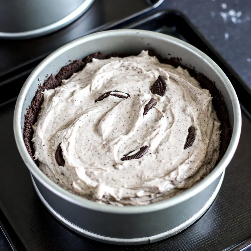 Cookies and Cream Cheesecake – The Best Oreo Cheesecake for Any Party 4 Unbaked cookies and cream cheesecake in 9 inch pan