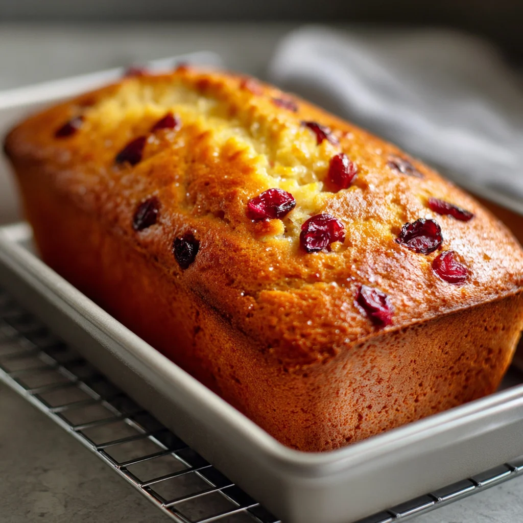 Freshly baked cranberry orange bread loaf