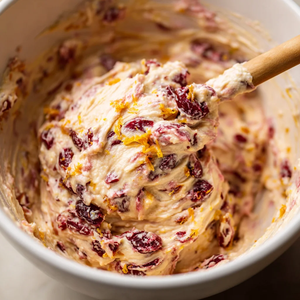 Cranberry orange bread batter with fresh zest
