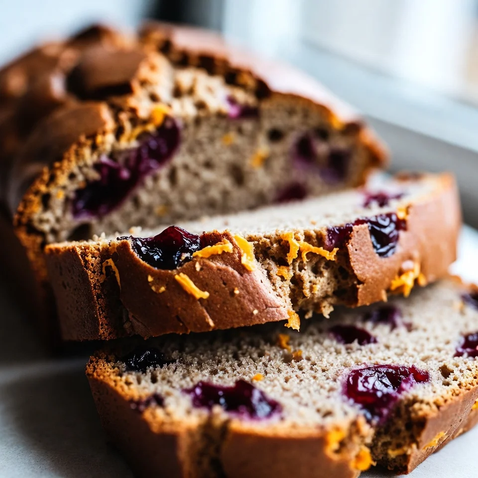 Sliced cranberry orange bread with sugar glaze