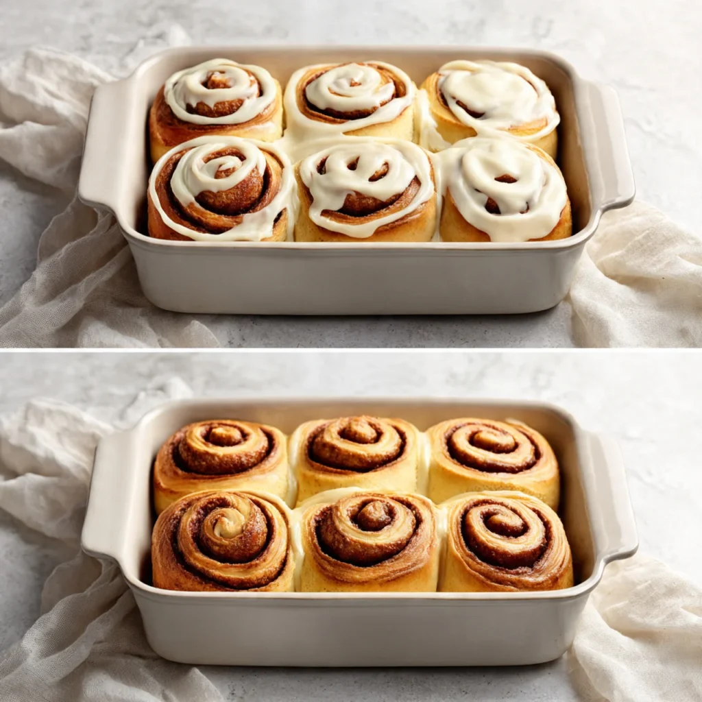 Cream Cheese Cinnamon Sugar Rolls baked and topped with glaze