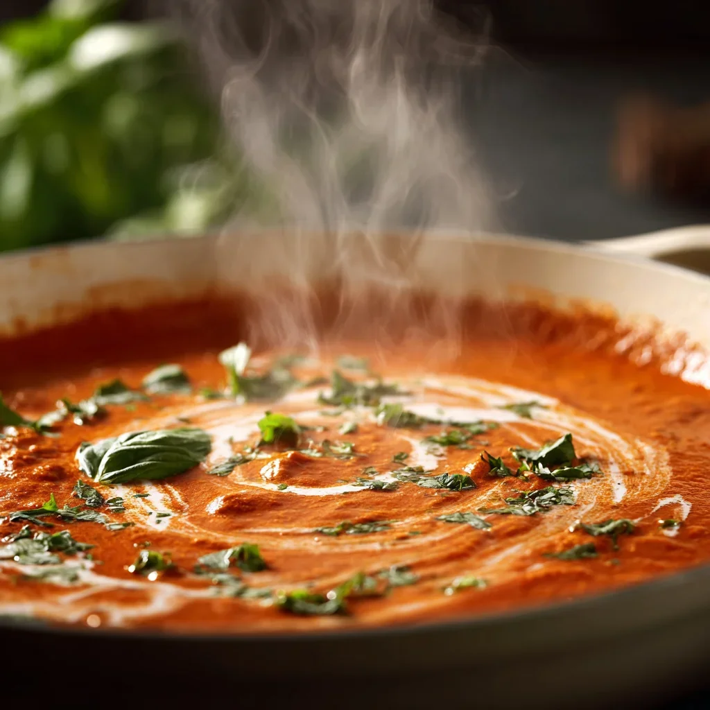 Creamy Basil Tomato Pasta – A Rich & Comforting Red Pasta You’ll Love 3 Tossing pasta in creamy tomato basil sauce