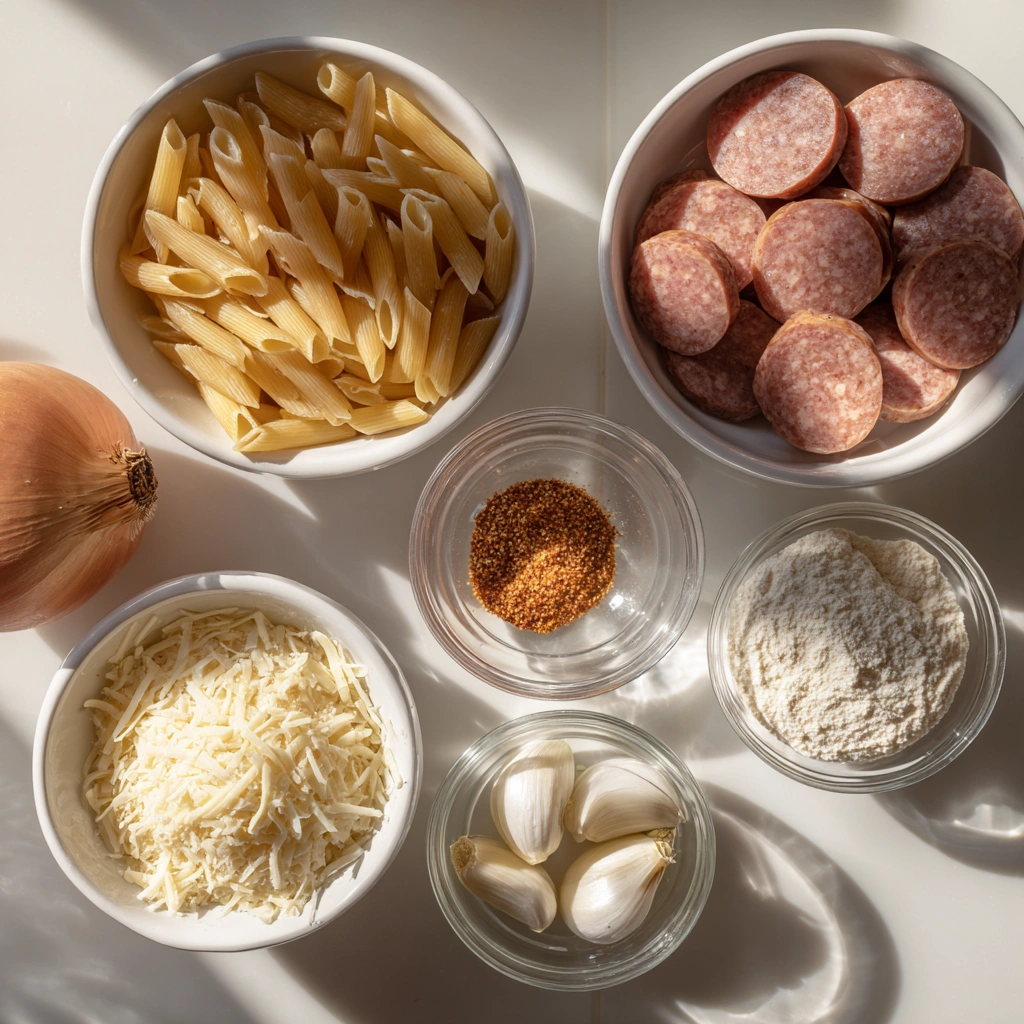 Creamy Cajun Sausage Pasta 3 Creamy Cajun Sausage Pasta ingredients