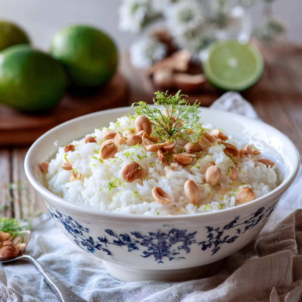 Creamy Coconut Lime Rice with Peanuts