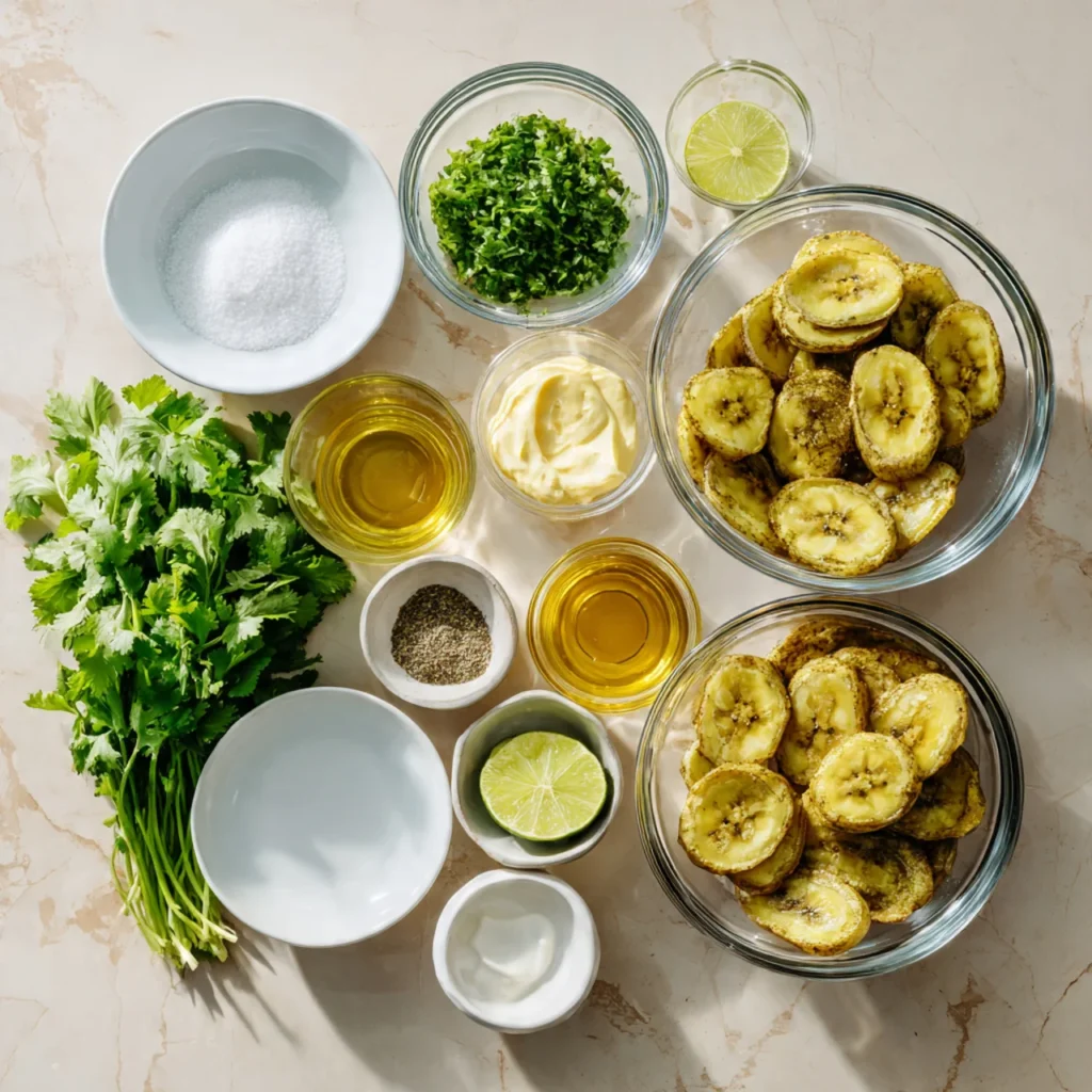 Ingredients used in Crispy Tostones Recipe Dipping Sauces