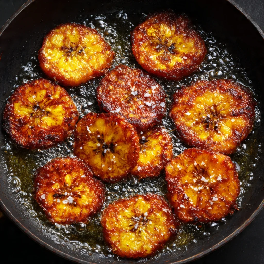 Golden crispy tostones after second fry 